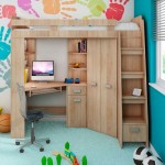 Фото. Компактные детские двухъярусные кровати со столом и шкафом
