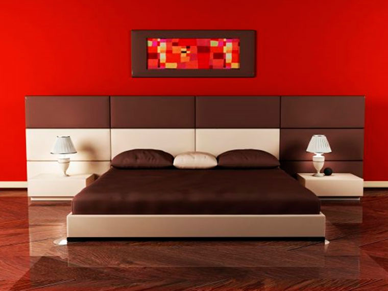 Интерьер спальни красного цвета