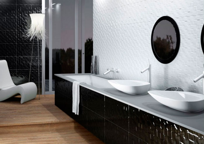 Трехмерная мозаика 3D в интерьере ванной
