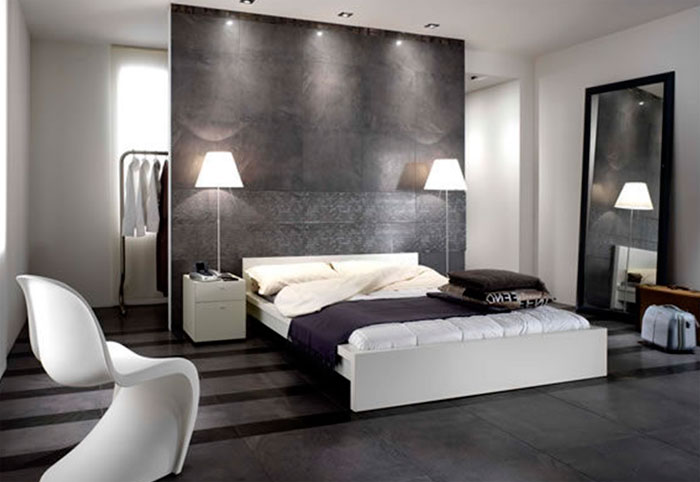 серый цвет стен в спальне