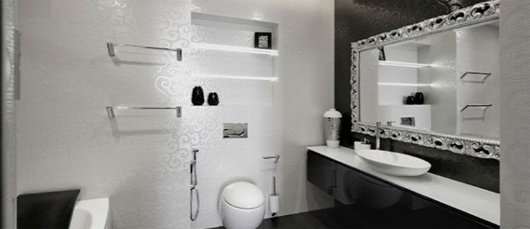 Гламурная черно-белая ванная комната – дизайн, фото