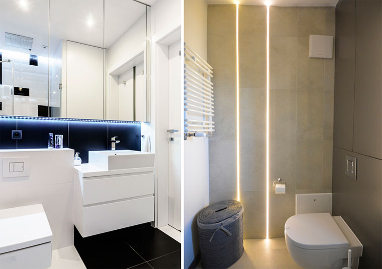 Декоративное освещение в дизайне маленькой ванной комнаты