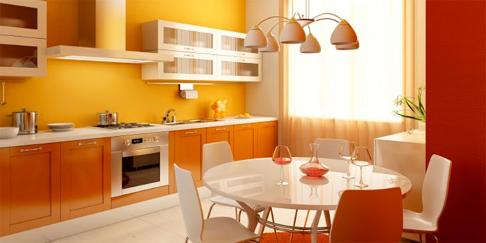 Сочетание цветов с оранжевым в интерьере кухни