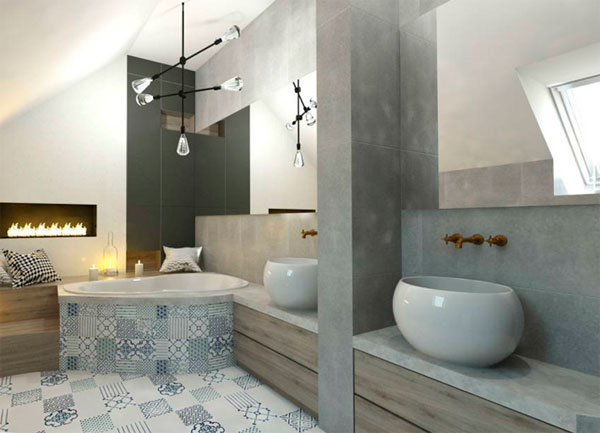 Удобный и романтичный интерьер с угловой ванной