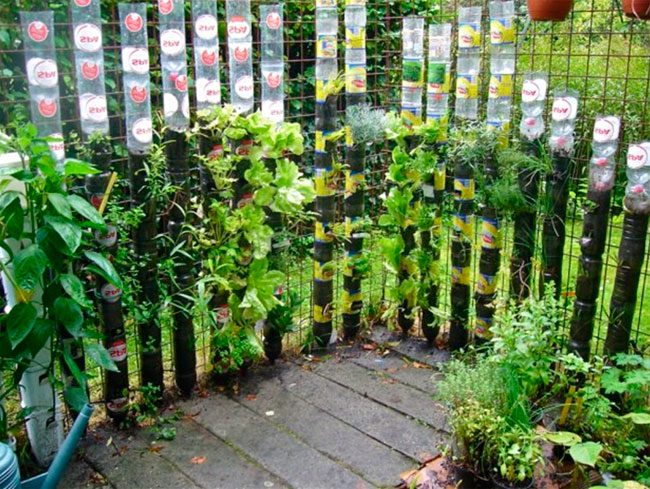 Декоративный зеленый забор из пластиковых бутылок