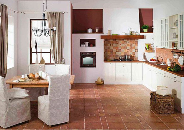 Современные полы на кухне из плитки