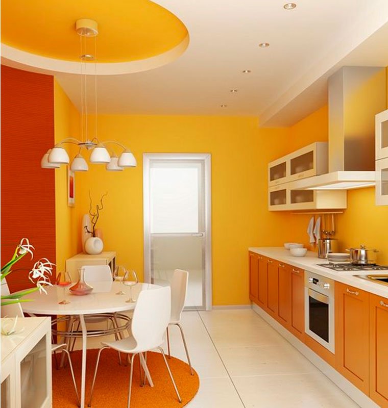 Теплый цвет стен на кухне