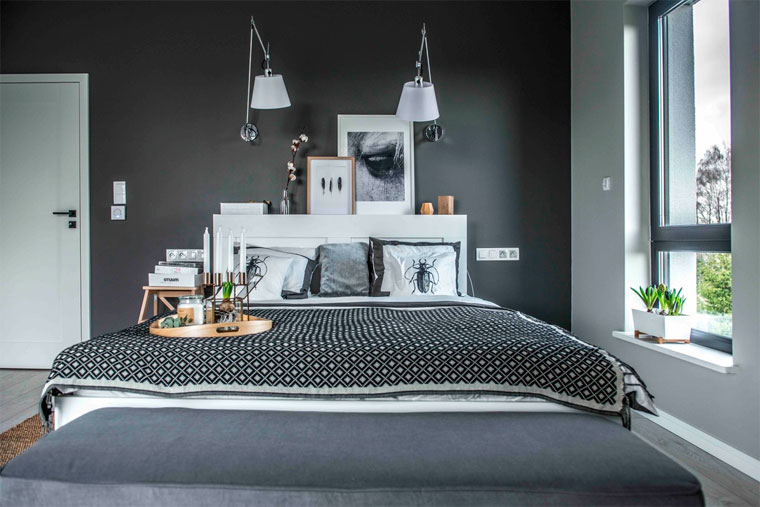 Спальня Серые Обои Дизайн Фото