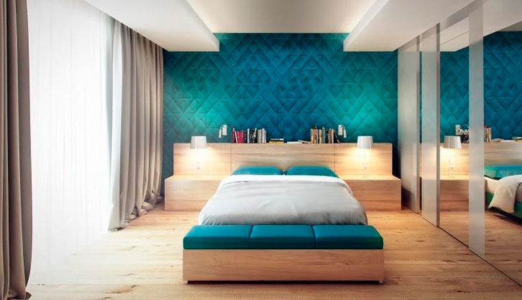 Характеристика бирюзового цвета в спальне