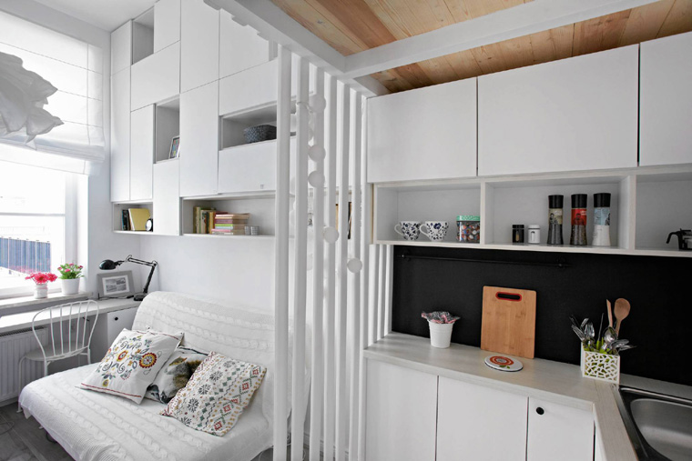 Дизайн квартиры-студии 20 кв. м с комнатой квадратной формы : идеи на фото